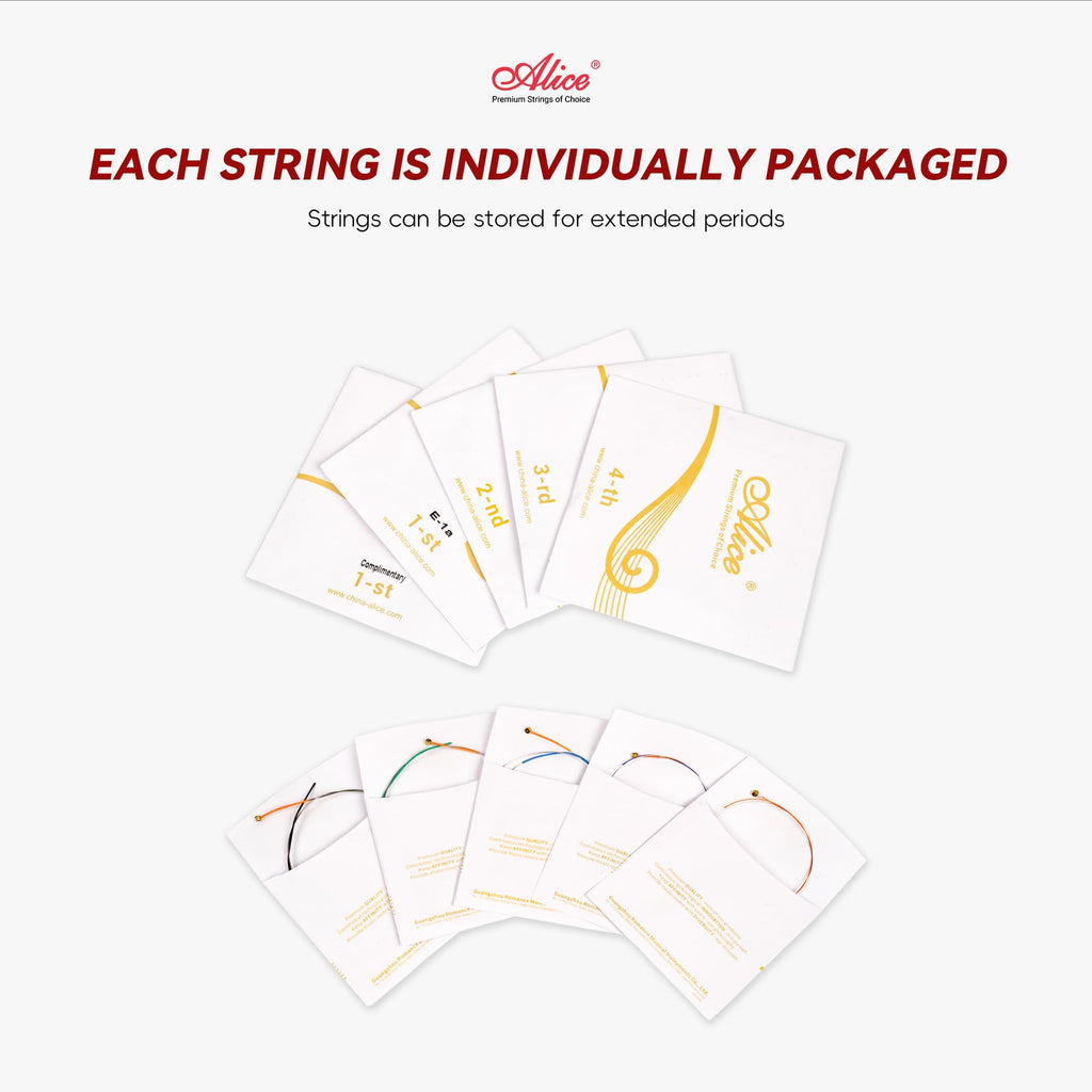 Violin Strings, Alice 4/4 Violin Strings Full Set Nylon Core Al-Mg & Ni-Fe Winding with Ball End, 1 Set