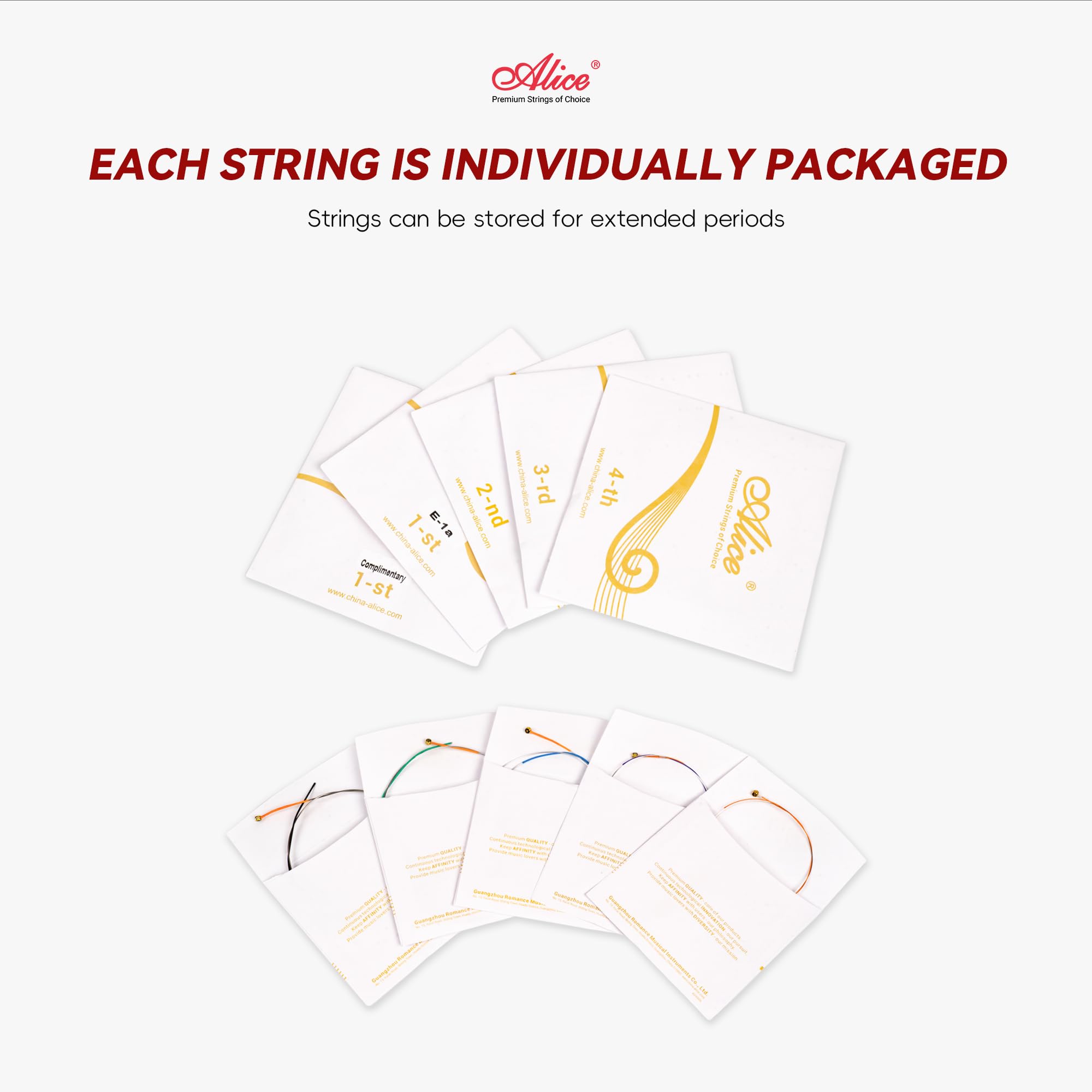 Violin Strings, Alice 4/4 Violin Strings Full Set Nylon Core Al-Mg & Ni-Fe Winding with Ball End, 1 Set