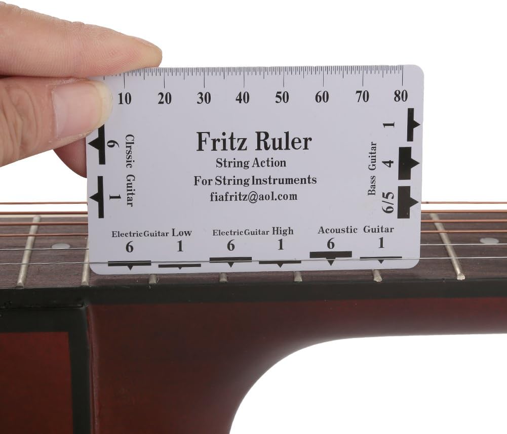 Alomejor Guitar String Action Gauge, Plastic, Double Sided Ruler, White, 3.3 x 2.1 Inch, for String Instruments, 2 Pieces