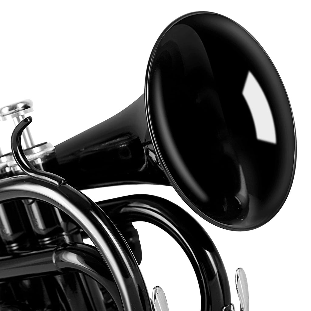 EastRock Pocket Trumpet Brass Bb Nickel Plated Trumpet with 7 C Mouthpiece, Hard Case, Strap, White Gloves, Cleaning Kit for Students and Beginners