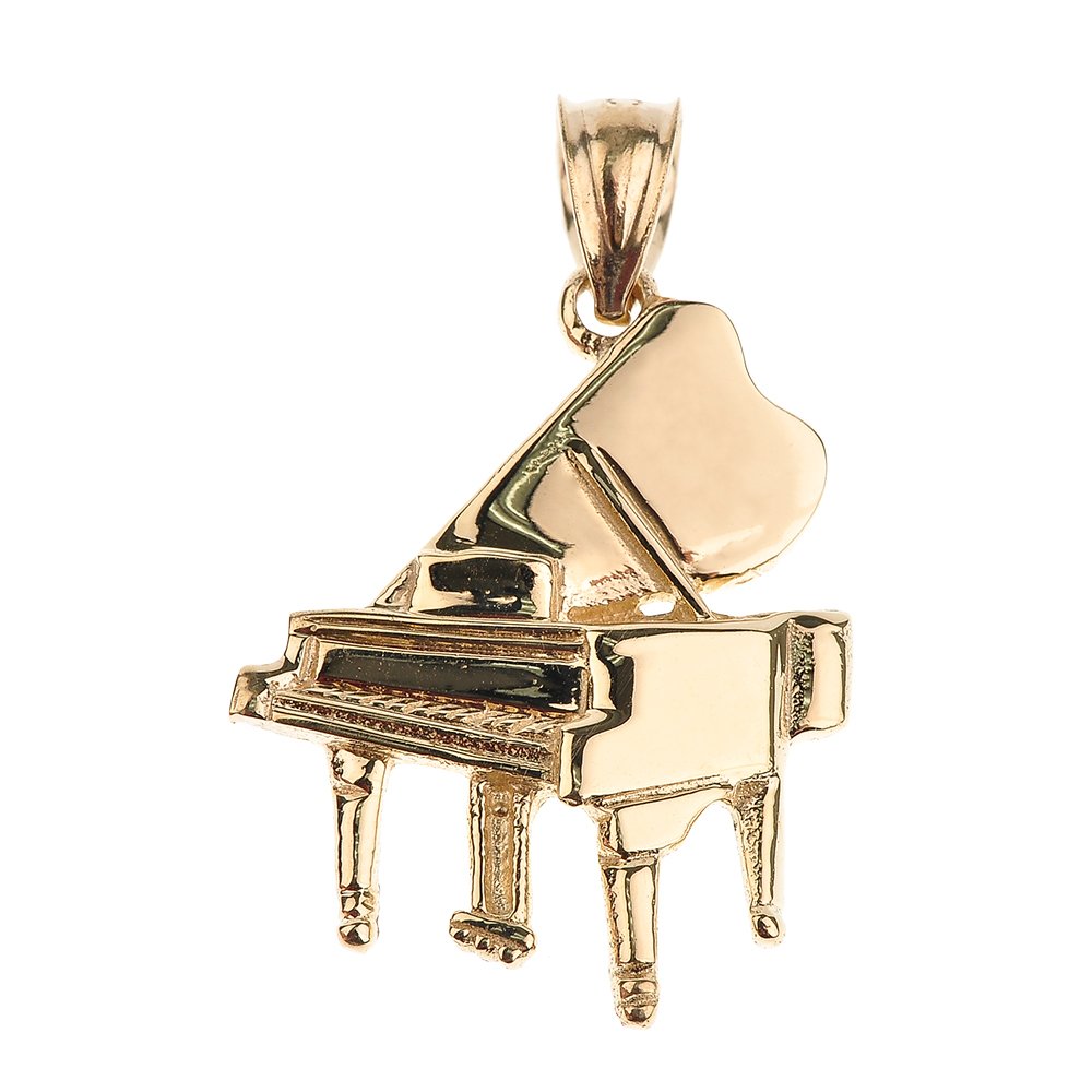 10k Yellow Gold Music Charm Grand Piano Pendant Necklace