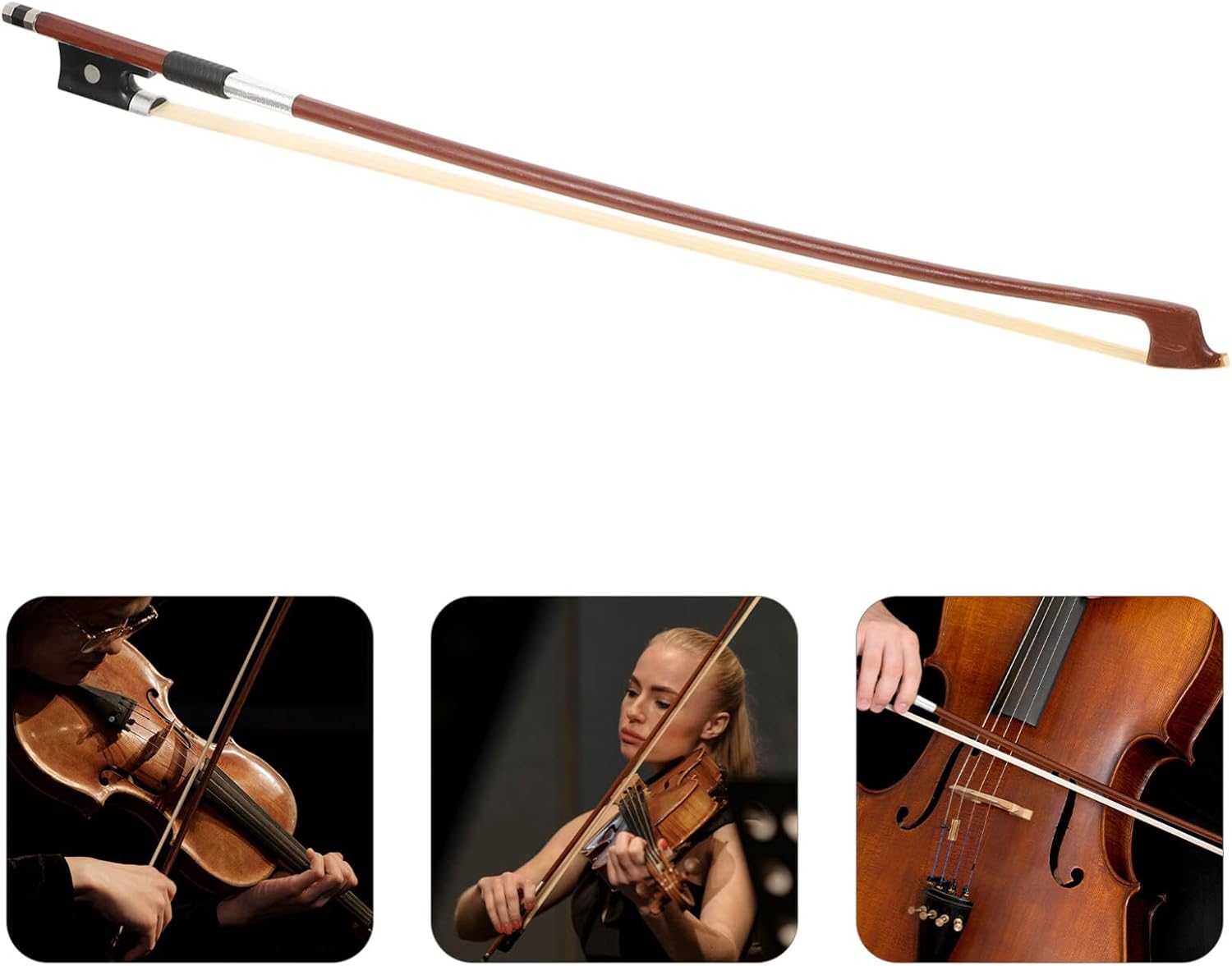 Holibanna Violin Bow with Natural Horsetail Hair Handmade Wood Bow for Student and Beginner Violinists 17.3 Inch Balanced Musical Instrument Accessory