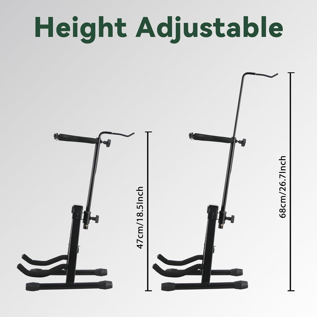 ROWELL Violin Stand Violin Stands with Bow Holder Foldable Portable Viola Stand Height Adjustable Violin Stand with Head Protection Lock &Anti-slip Foot Covers (Black)