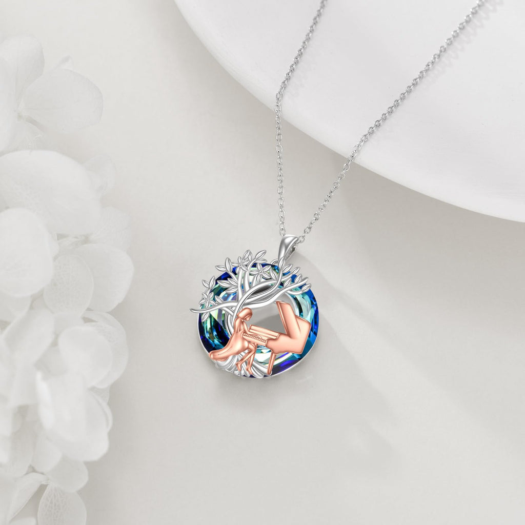 YFN Tree of Life Necklace Sterling Silver Crystal Jewelry Graduation Birthday Gifts for Women