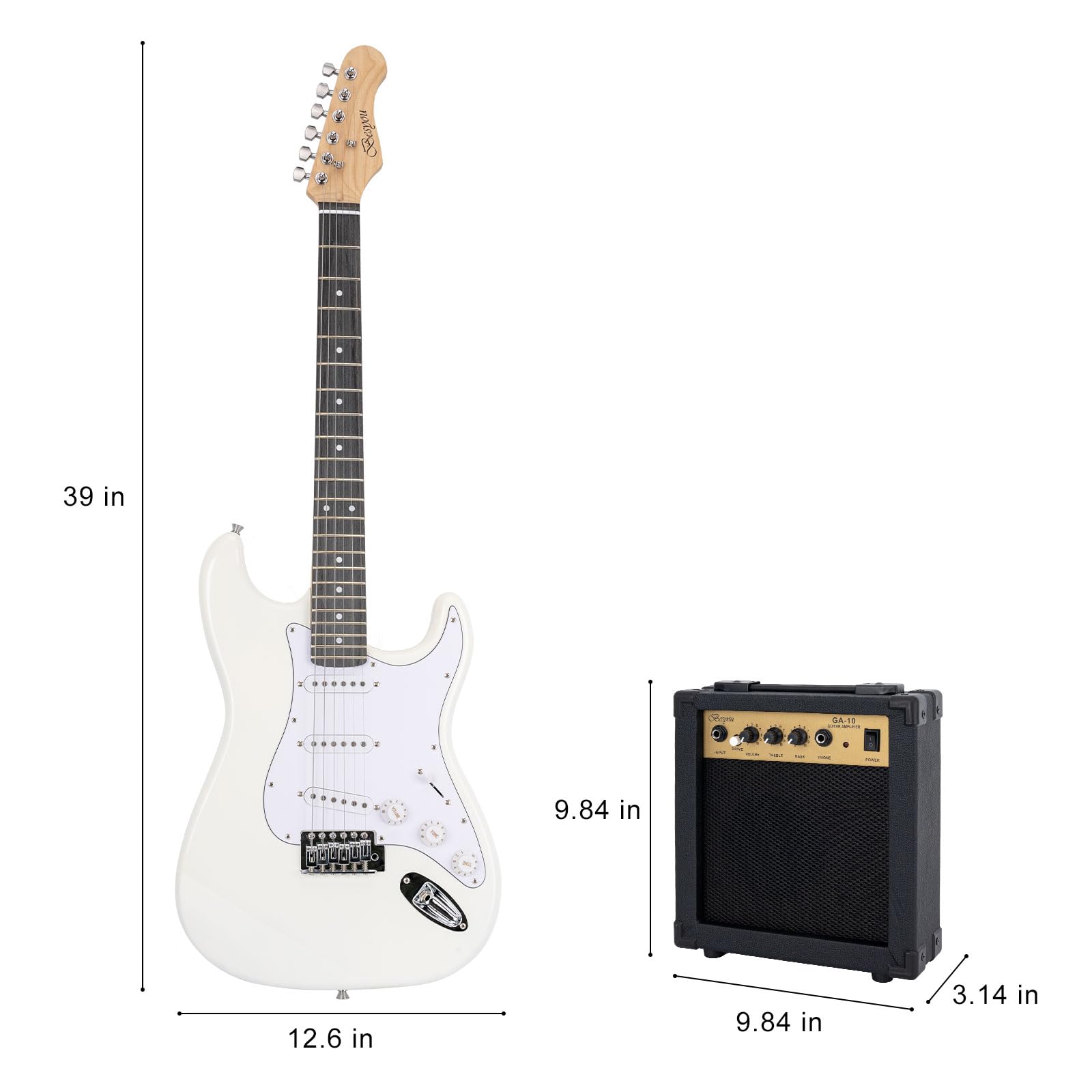 39 Inches Full Size Electric Guitar Beginner Electric Guitar Kits with 10W Amp Classic SSS Pickup Complete with Gig Bag Tuner Capo Strap Picks Guitar String Winders Black