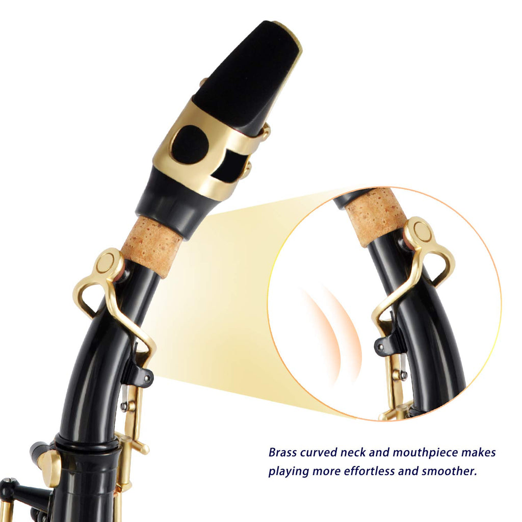 EASTROCK Soprano Saxophone Curved Bb Flat Black Sax Instruments for Beginners Intermediate Players with Carrying Case,Mouthpiece,Pads,Reed,Cleaning kit,neck Strap,White Gloves