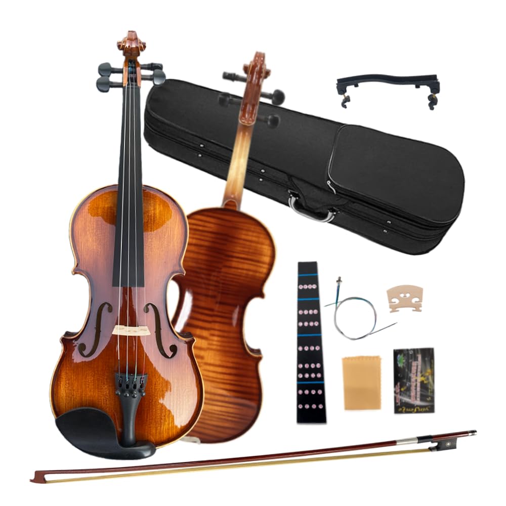 4/4 Violin Kit for Beginners - Perfect for School Orchestra & Daily Practice, Solidwood Maple/Basswood Construction, Matte Black Finish, Hard Case & All Accessories Included