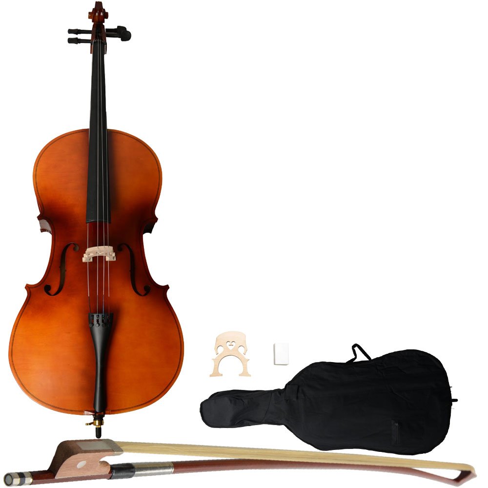 Vasitelan Full-Size Cello, Beginner Cello 4/4, Acoustic Cello Kit with Portable Bag, Bow, Bridge, Rosin, String Musical Instruments (Black)