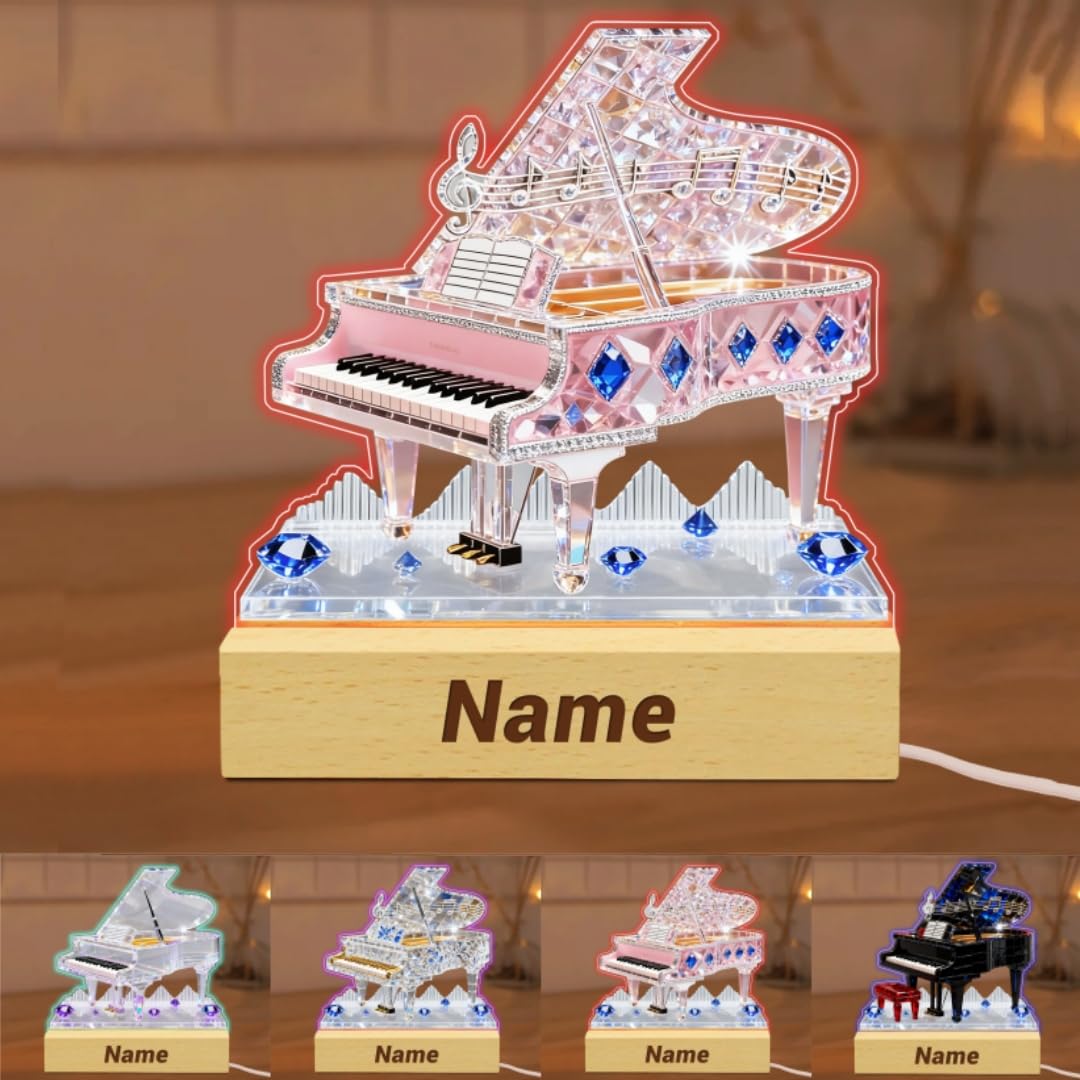 Personalized Name Violin Crystal Desktop Ornaments for Club Bedroom Office Custom Music Theme Stained Glass Acrylic Tabletop Plaque 2D Flat Electric Cello Figurine Sculpture for Violinist Cellist