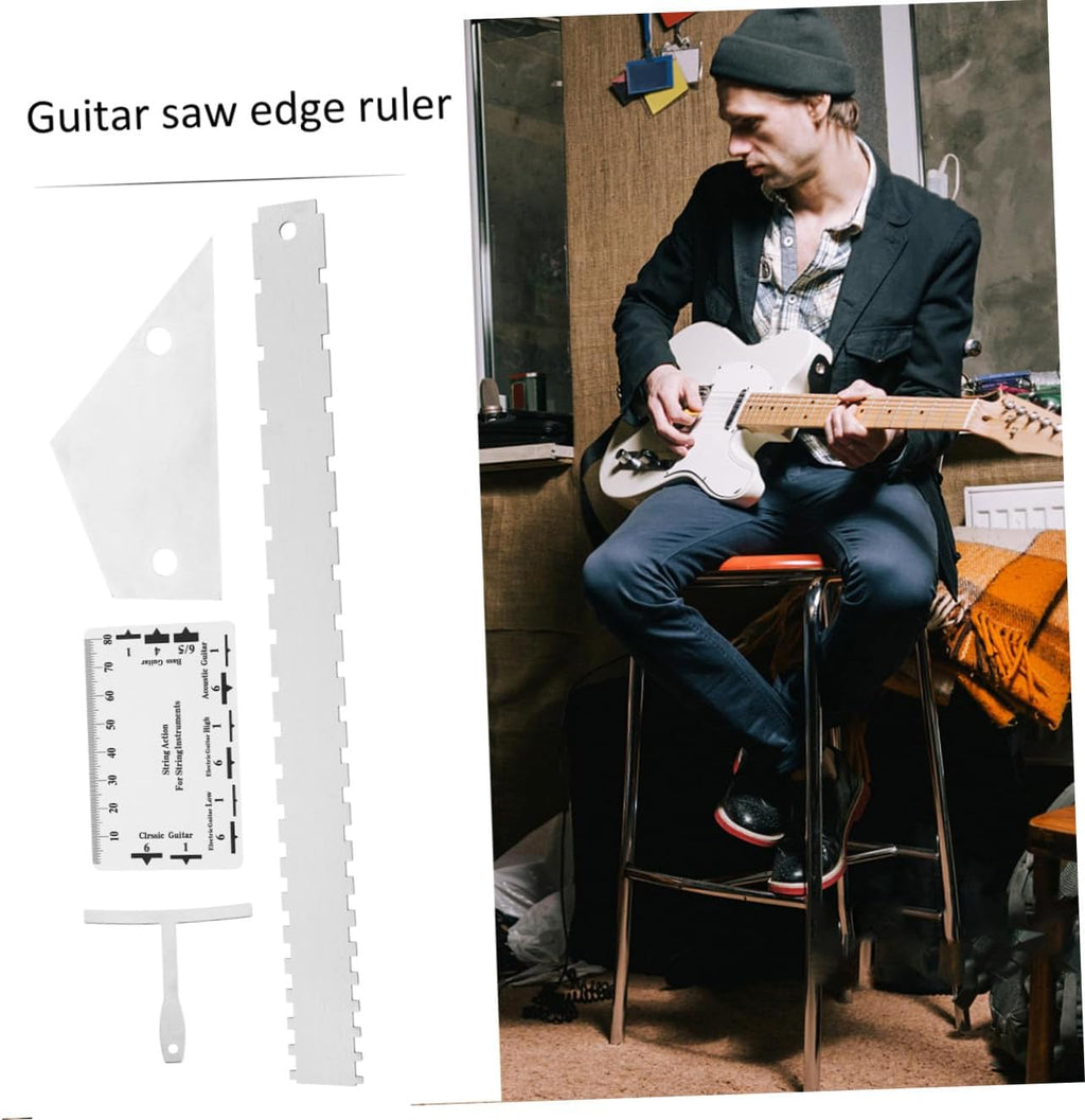 FAVOMOTO 12pcs Guitar Luthier Tool Set Includes String Action Gauge Ruler Understring Radius Gauge Fret Rocker Durable Compact Design for Easy Portability and Maintenance
