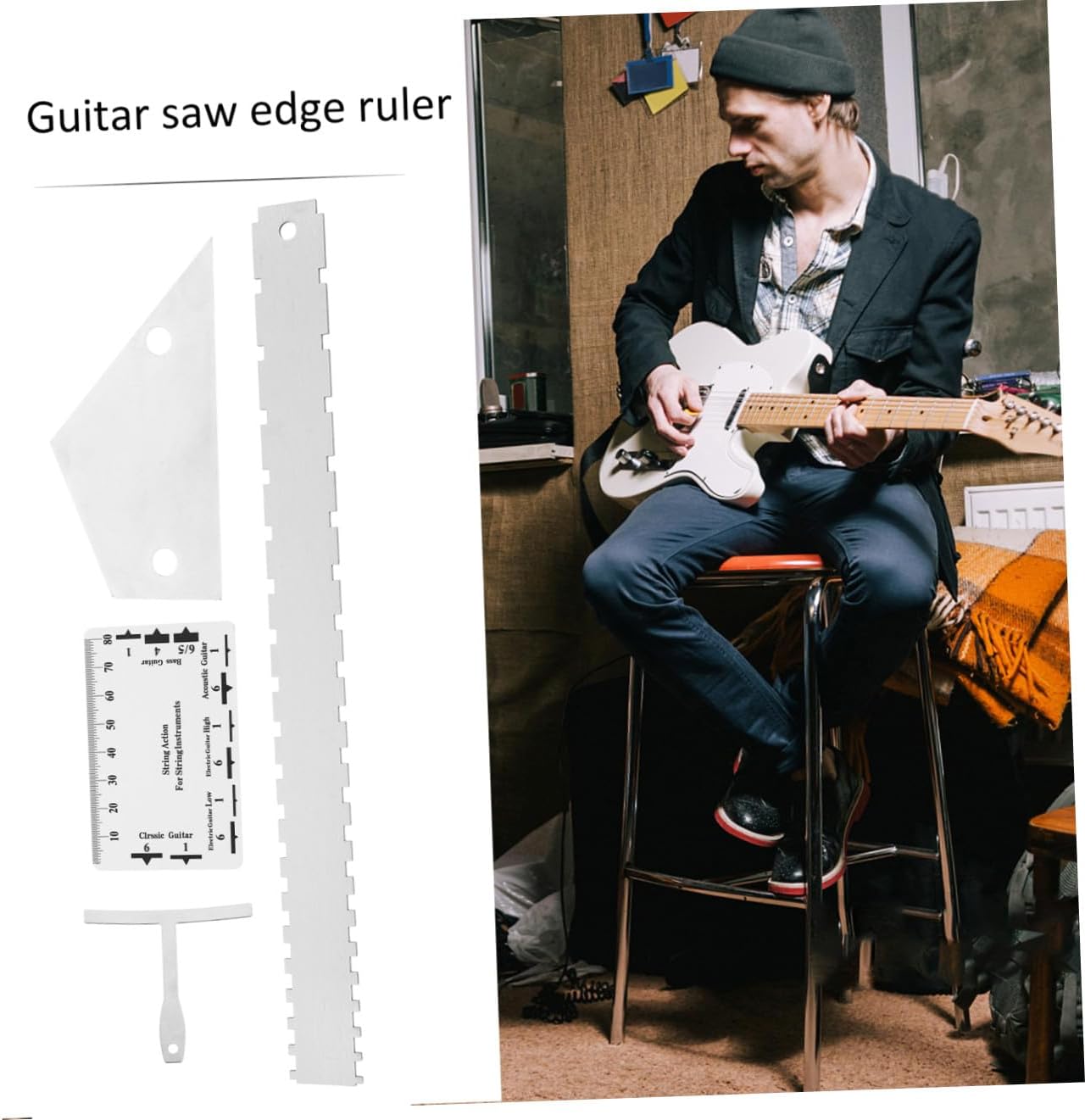 FAVOMOTO 12pcs Guitar Luthier Tool Set Includes String Action Gauge Ruler Understring Radius Gauge Fret Rocker Durable Compact Design for Easy Portability and Maintenance