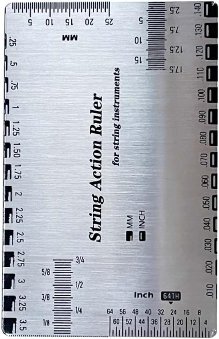 TopHomer String Action Gauge Ruler, Stainless Steel Guitar String Height Gauge with Inch & Metric Scales for Electric Acoustic Bass and Luthier Use