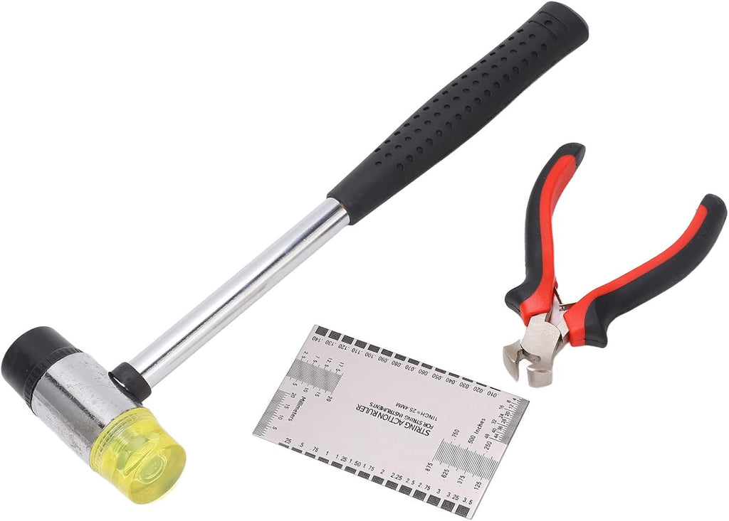 Guitar Hammer Plier String Action Ruler Gauge Set Robust Metal Guitar Repairing Maintenance Tool Kit