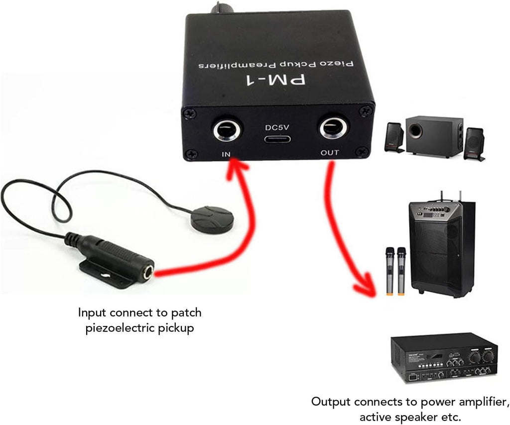 Piezo Pickup Preamp Amplifier for Guitar Cello Violin Ukulele Mandolin with Type C Charging Cable 10 Hours Battery Life