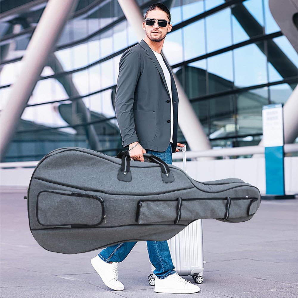 Lightweight 4/4 Cello Case Gig Bag with Padded Backpack Straps,Heavy Duty Waterroof for Classic Electric Cello with Double Handles & Accessory Pockets (gray)