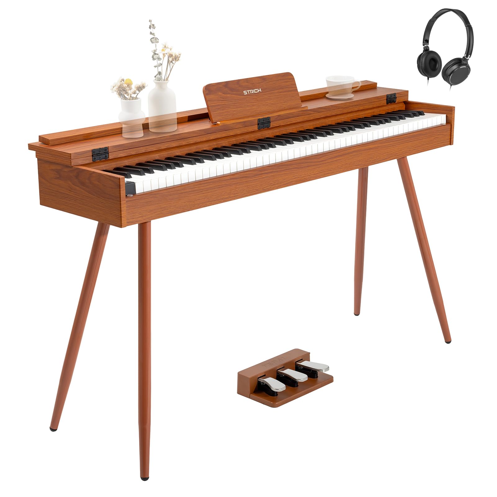 STRICH 88 Key Digital Piano, Hammer-Action Weighted Keyboard, Full Size Desk Cover Electric Piano Keyboard with Stand, 25Wx2 Speakers, Headphones, Three Pedal, SDP-350S(Color Mahogany)