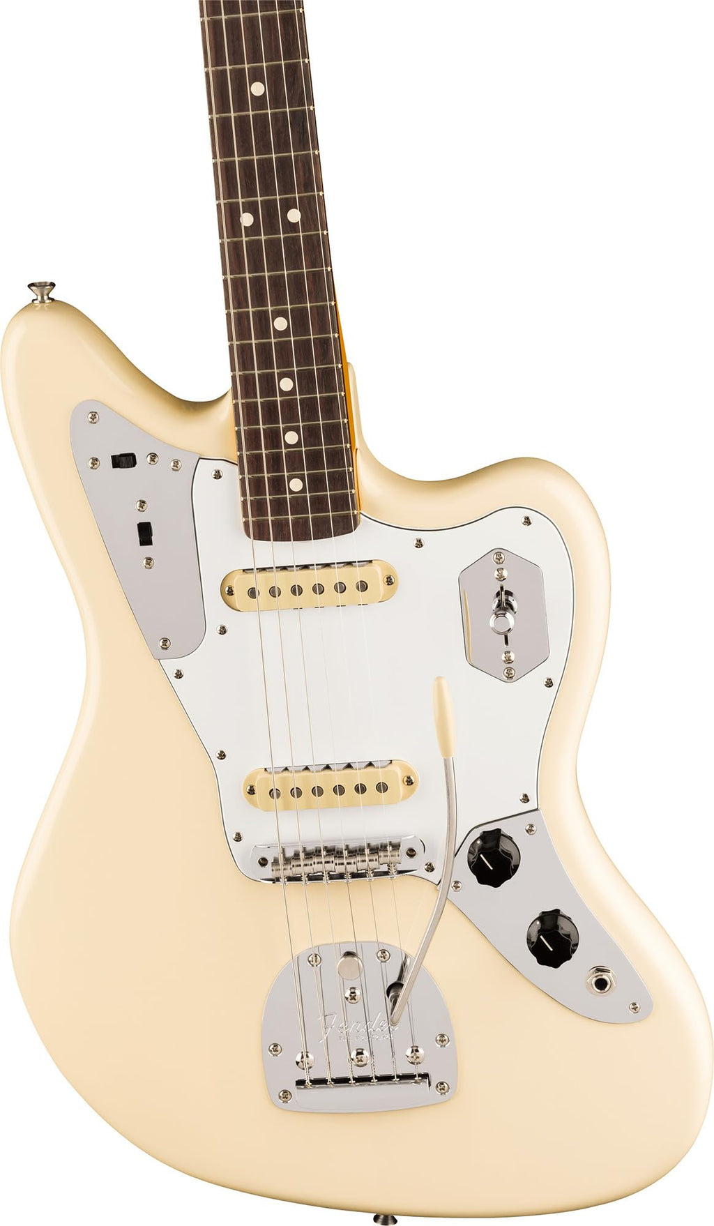 Fender Johnny Marr Jaguar - Olympic White Bundle with Tweed Case, Cable, Strap, and Guitar Cleaning Kit