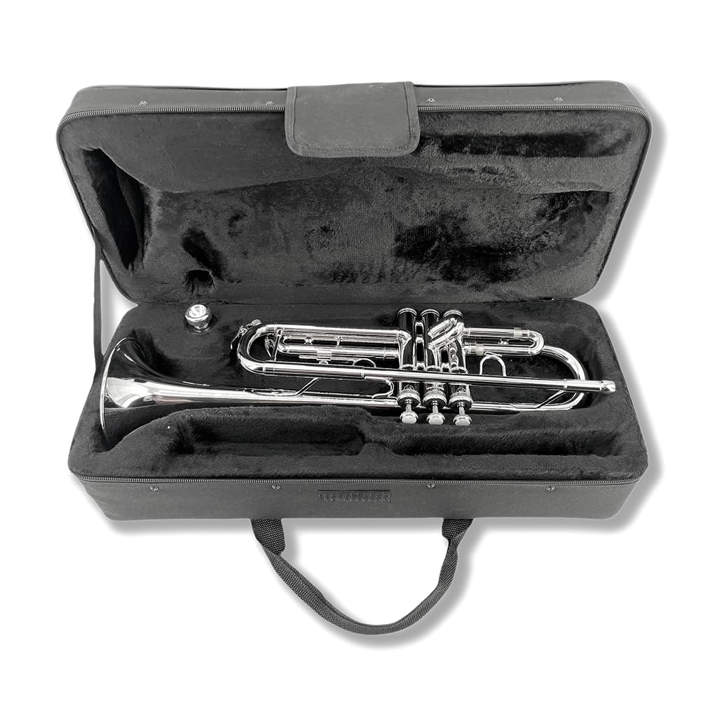 Bb Trumpet for Beginners – Standard B Flat Brass Instrument with 7C Mouthpiece, Hard Case & Cleaning Kit, Student Trumpet for Band Practice, Lessons & Gift (Golden)