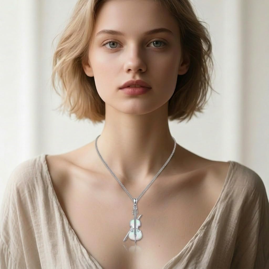 Cello Necklace 18K White Gold Plated Cello Pendant Music Jewelry Gifts for Women Men