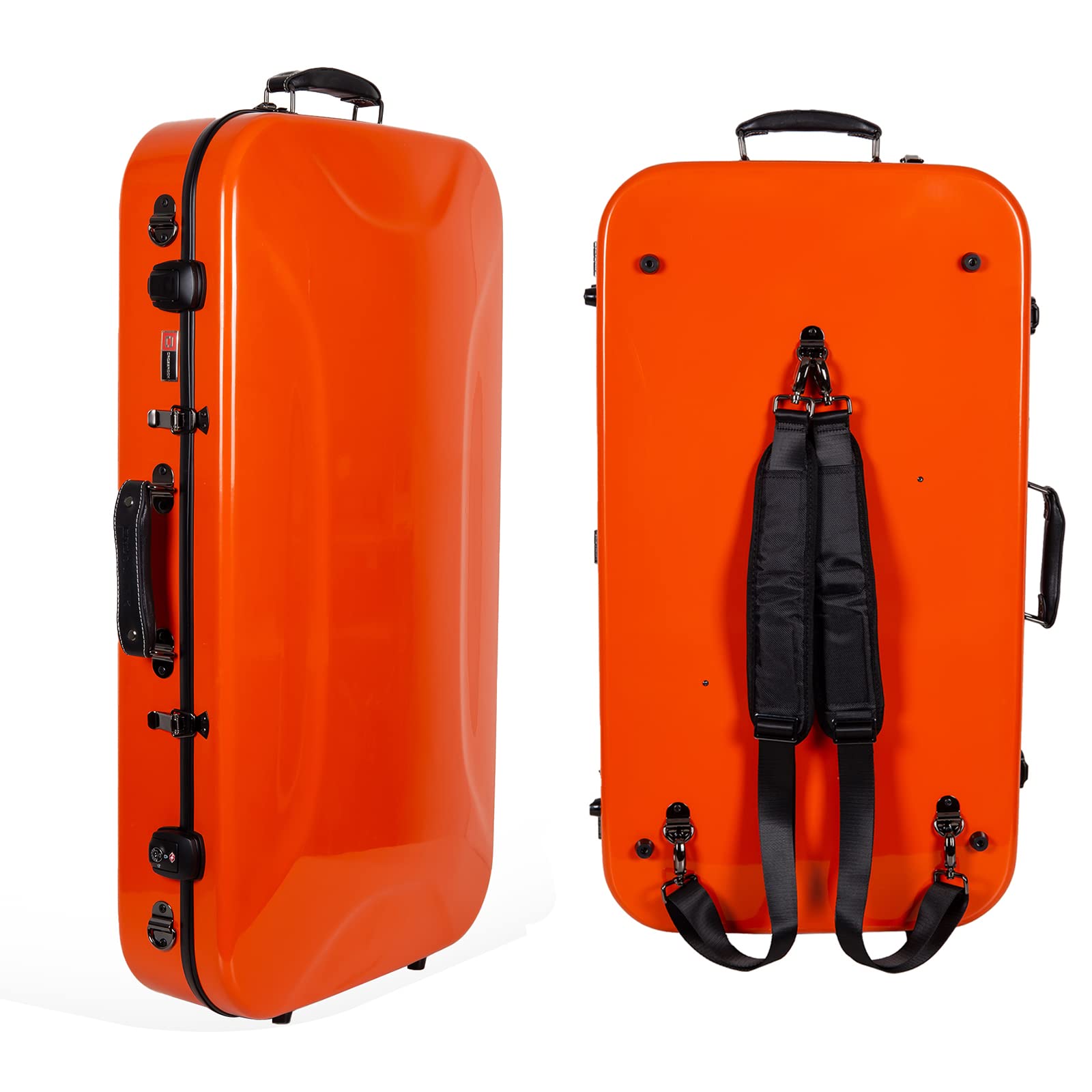 Crossrock Fiberglass Double Case for Mandolin & 4/4 Violin – Fits A & F-Style | Black Gloss Finish, TSA Lock, Backpack Straps, Accessory Storage – Pro Tour Series