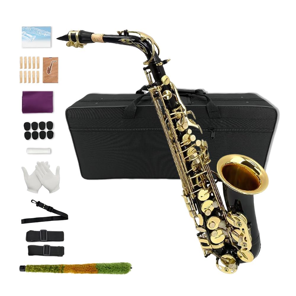 Yinfente Eb Alto Saxophone For Beginners Adult,Saxophone Student,E Flat Alto Sax Full Kit With Reeds,Pads Cushions,Hard Carrying Case,Cleaning Cloth & Rod,Mouthpiece,Gloves,Neck Strap Gold