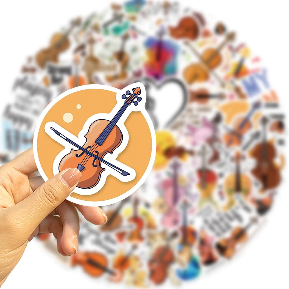 50Pcs Violin Stickers Musical Instrument Waterproof Vinyl Decals | Peel and Stick waterproof sun-proof removable Reusable for Water Bottles Laptop Mobile Phone Skateboard Guitar Decoration
