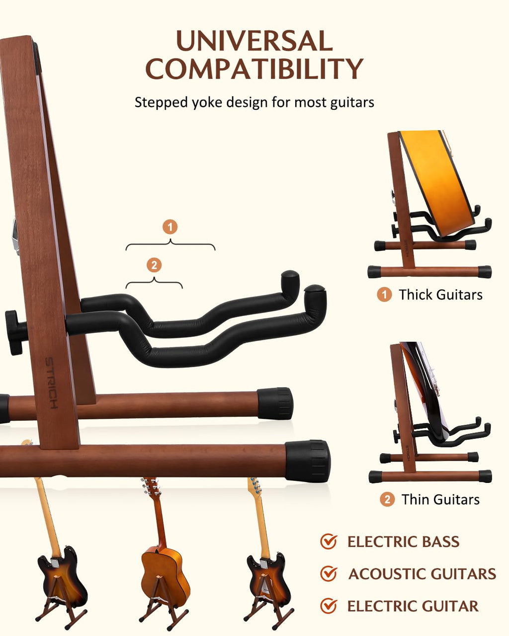 STRICH Wood Guitar Stand, A-Style Folding Acoustic Electric Floor Guitars Stand, Wood Ukulele Holder for Bass, Cello, Mandolin, Banjo, SGS-02