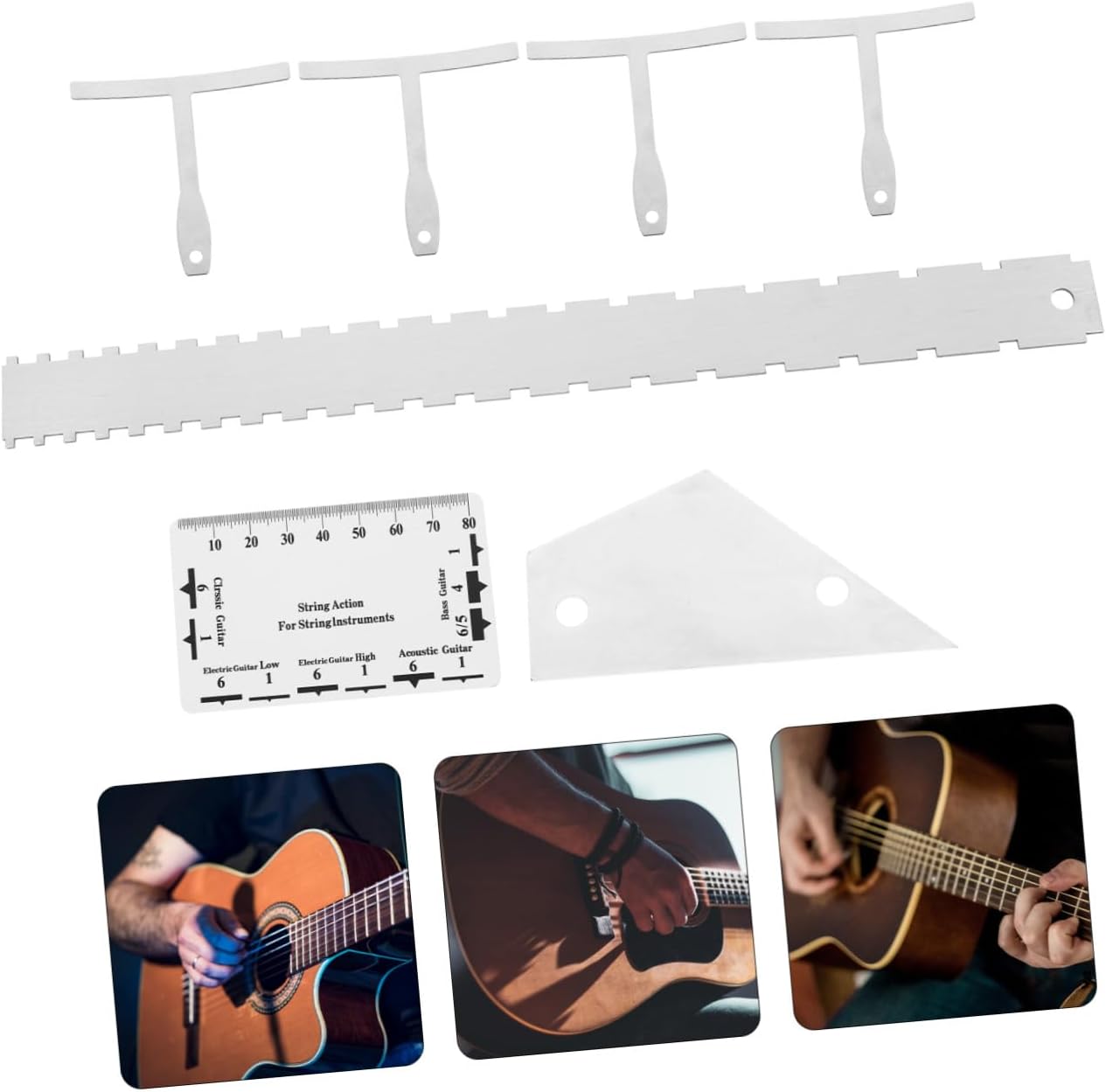 Hemoton 12pcs Guitar Tools Set Radius Gauge Action Ruler Fret Rocker for Guitar Maintenance Adjustment