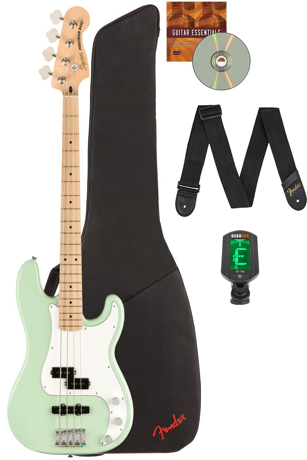 Fender Squier Affinity Precision Bass PJ - Surf Green Bundle with Rumble 15 Amplifier, Instrument Cable, Gig Bag, Tuner, Strap, and Austin Bazaar Instructional DVD