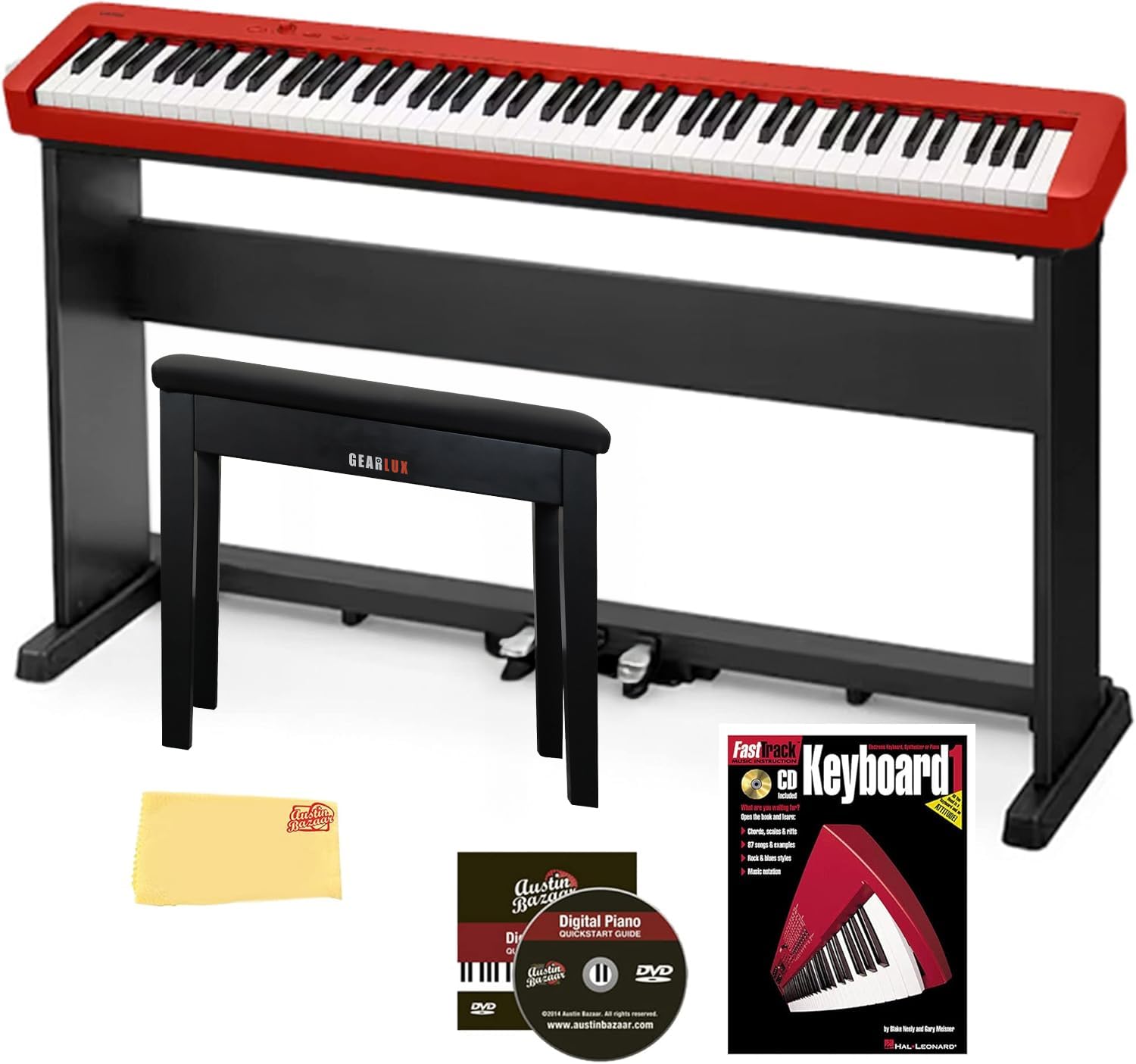 Casio CDP-S360 88-Key Compact Digital Piano - Black Bundle with CS-470P Stand, 3-Pedal System, Furniture Bench, Instructional Book, Online Lessons, Instructional DVD, and Austin Bazaar Polishing Cloth