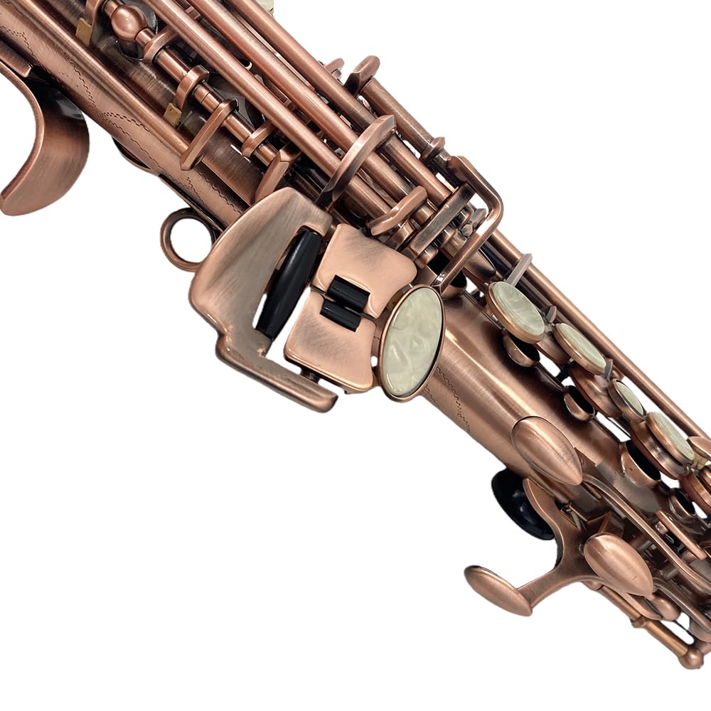 Bb Straight Soprano Saxophone Gold Lacquer Brass with Exquisite Carving and Shell Keys Full Set Includes Hard Case Mouthpiece Reeds Gloves for Students