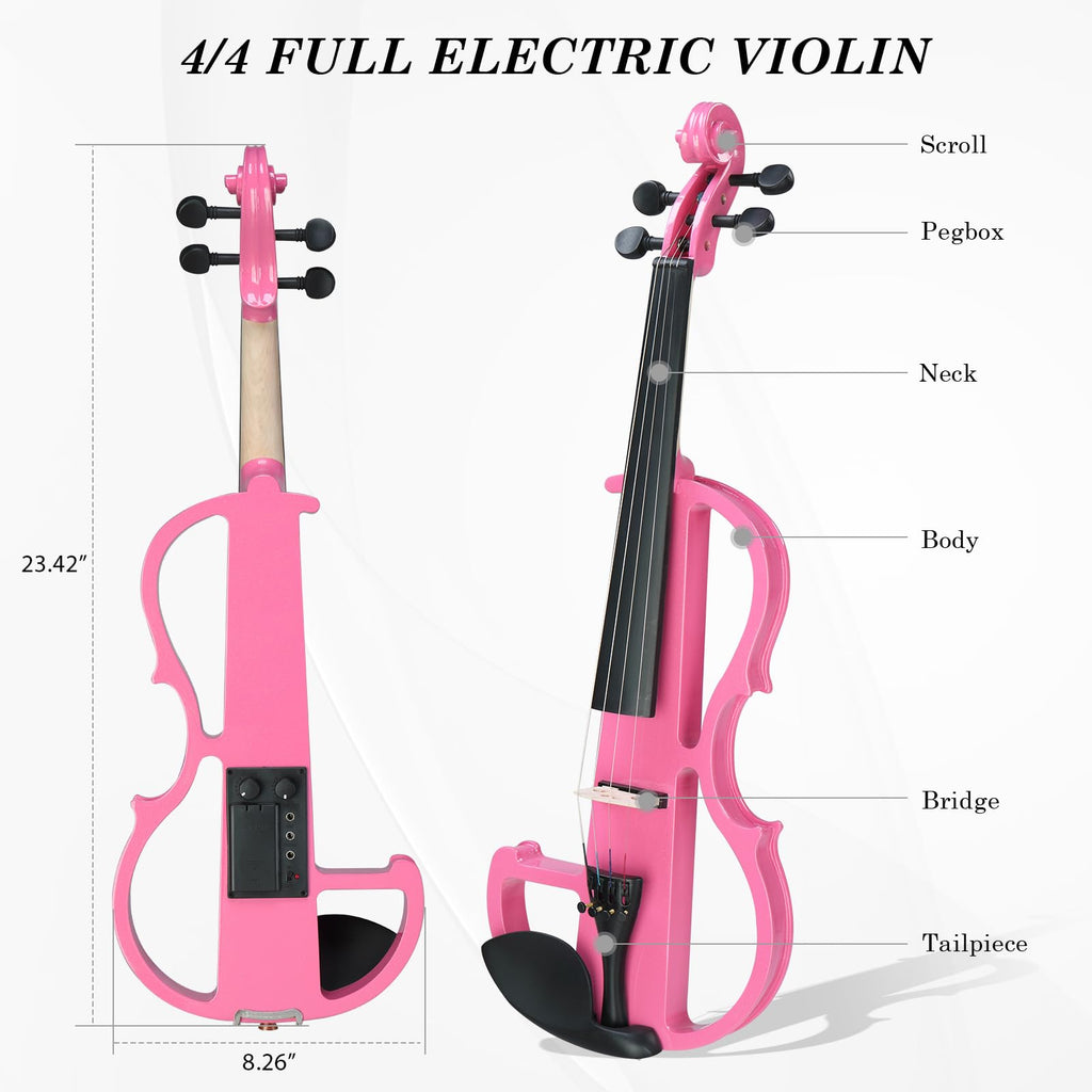 Ktaxon Full Size Electric Violin, 4/4 Acoustic Silent Electric Violin for Beginner Adults Teens with Ebony Fittings, Case, Bow, Headphone, Rosin and Extra String (Black)