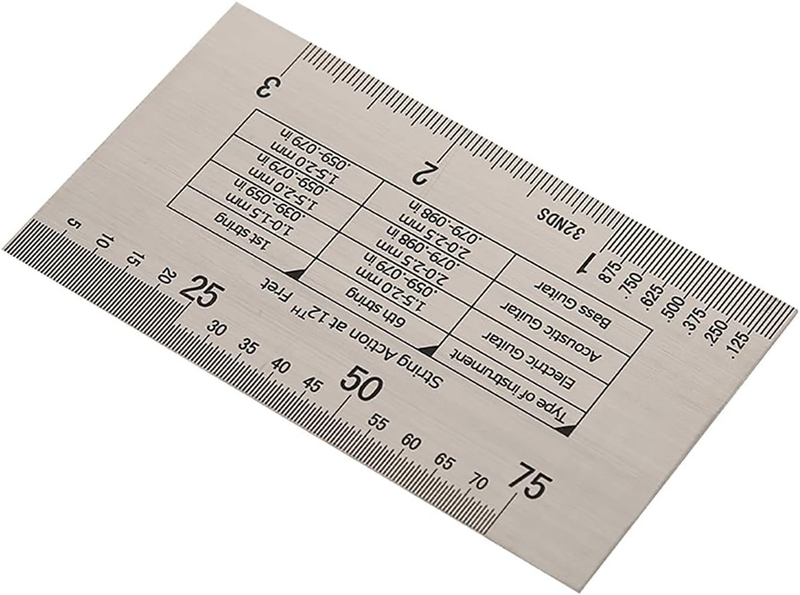Guitar Neck Notched Straight Edge Ruler and String Action Height Gauge Set, Stainless Steel Fretboard Leveling Tool with Dual Scale for Fender 25.5" and 24.75", for Luthiers