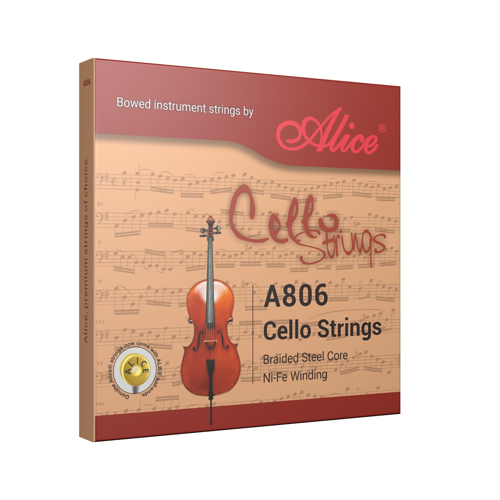 Alice Cello Strings 4/4 Full Set - Well Balanced & Deep-forceful Timbre, Steel Core with Alloy Winding, Cello Strings for 4/4 & 3/4 Size Cello (FullSet A D G and C)