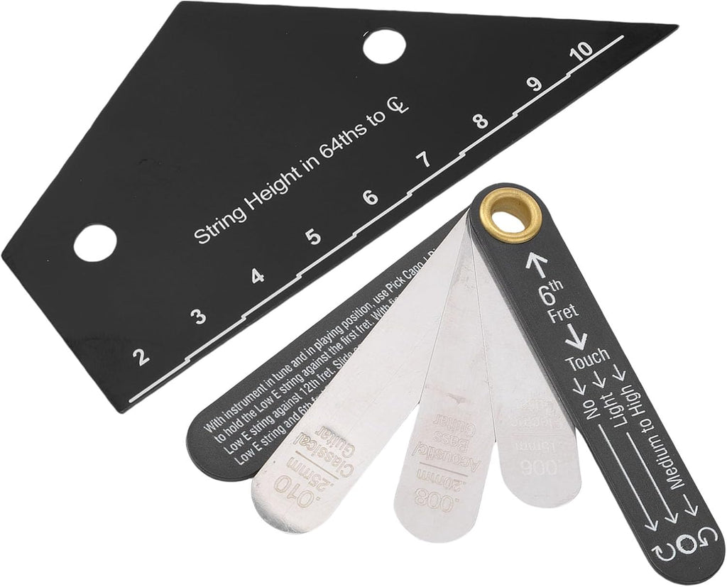 Guitar String Action Ruler, Stainless Steel Measurement Tool Kit with Height Chart for Electric Acoustic Bass Guitars and Truss Rod Adjustment