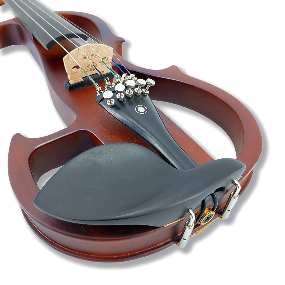 Vetimobato Electric Violin 4/4 Full Size Solid Wood Silent Violin Set for Adults Beginner Practice Electric Fiddle with Ebony Fittings Hard Case & Bow(4 String White)