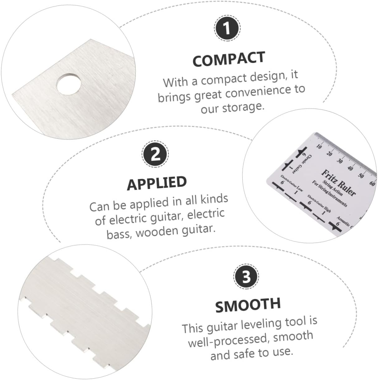 3pcs Guitar Fret Rocker Leveling Tool Set Precision String Action Gauge Ruler for Acoustic Electric Guitars Durable Fret Leveling Tool for Accurate Setup