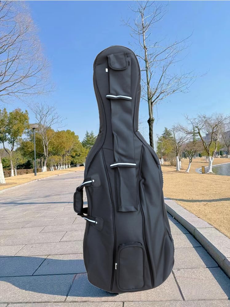 Lightweight 4/4 Cello Case Gig Bag with Padded Backpack Straps,Heavy Duty Waterroof for Classic Electric Cello with Double Handles & Accessory Pockets (gray)