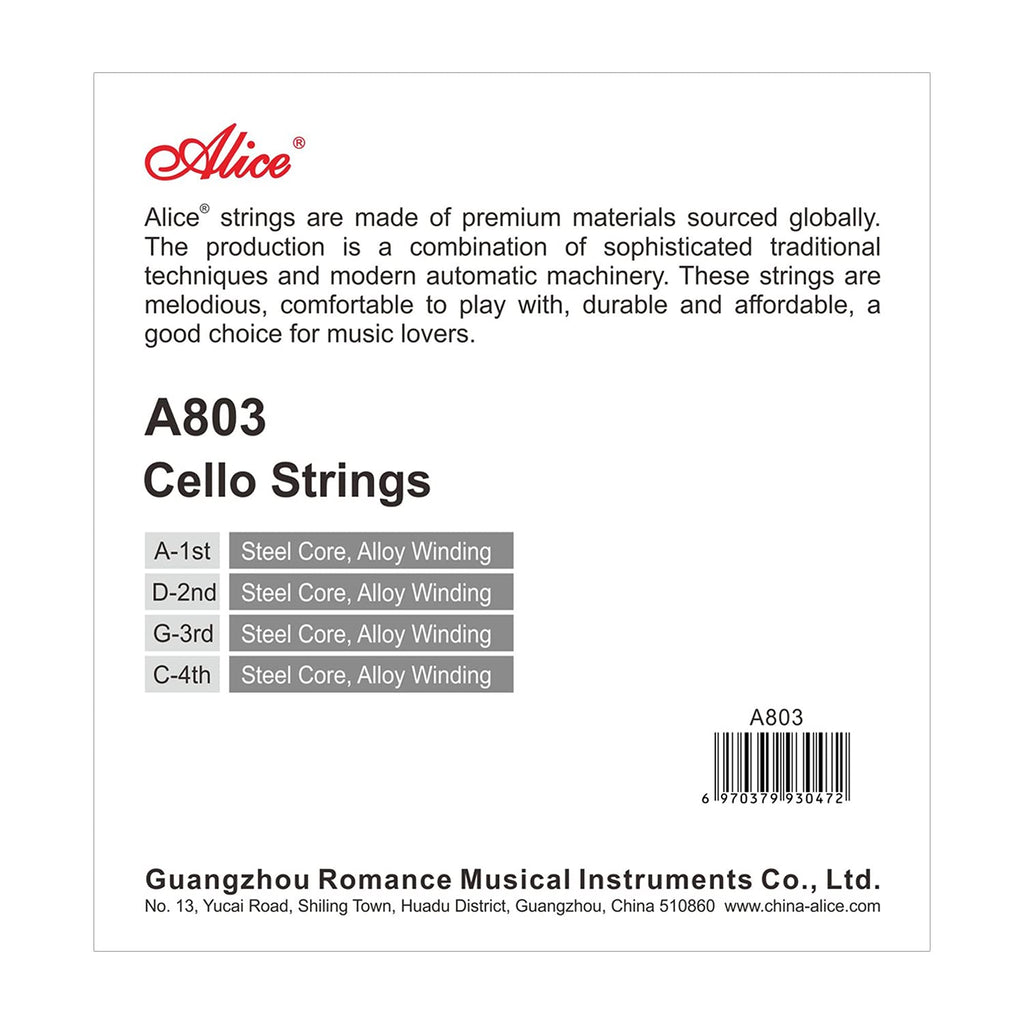 Alice Cello Strings 4/4 Full Set - Well Balanced & Deep-forceful Timbre, Steel Core with Alloy Winding, Cello Strings for 4/4 & 3/4 Size Cello (FullSet A D G and C)