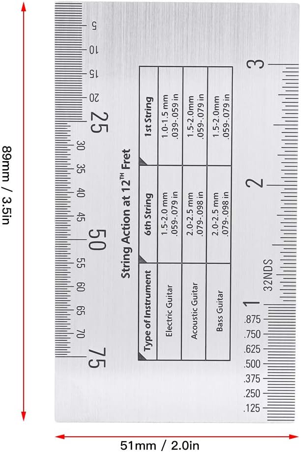 String Action Ruler Gauge, Stainless Steel String Action Ruler Guitar Setup Gauge Luthier Measuring Tool, Lightweight Stable Guitar Height Gauge Set Up Tool for Electric Bass