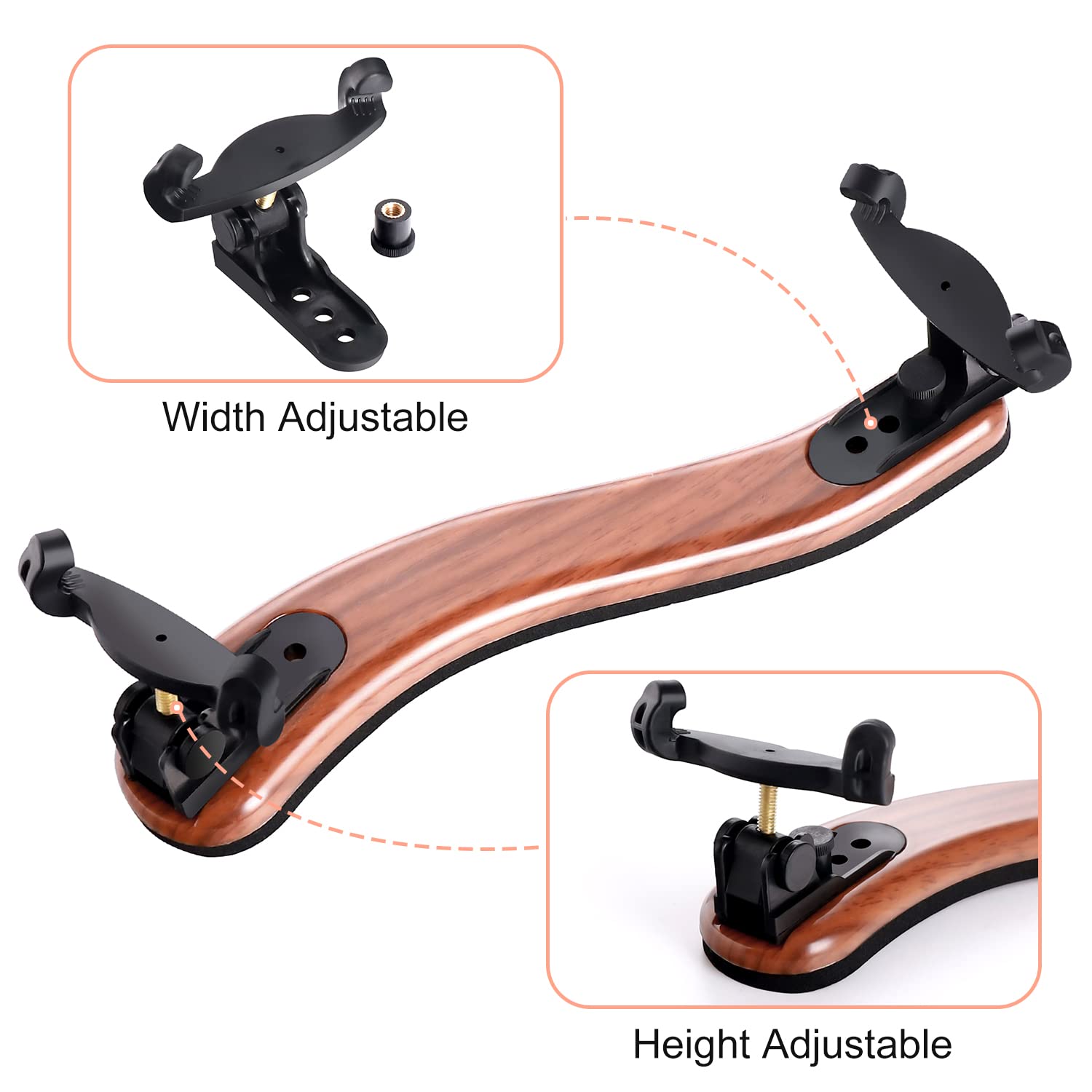 SUEWIO Violin Shoulder Rest for 4/4 Size, Premium Aluminum Alloy Violin Shoulder Rest with Thicken Comfortable Foam Pad & Height Adjustable Feet