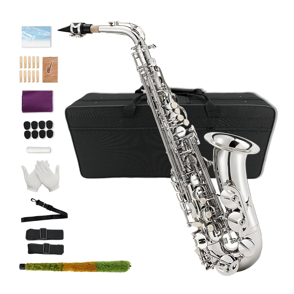 Yinfente Eb Alto Saxophone For Beginners Adult,Saxophone Student,E Flat Alto Sax Full Kit With Reeds,Pads Cushions,Hard Carrying Case,Cleaning Cloth & Rod,Mouthpiece,Gloves,Neck Strap Gold