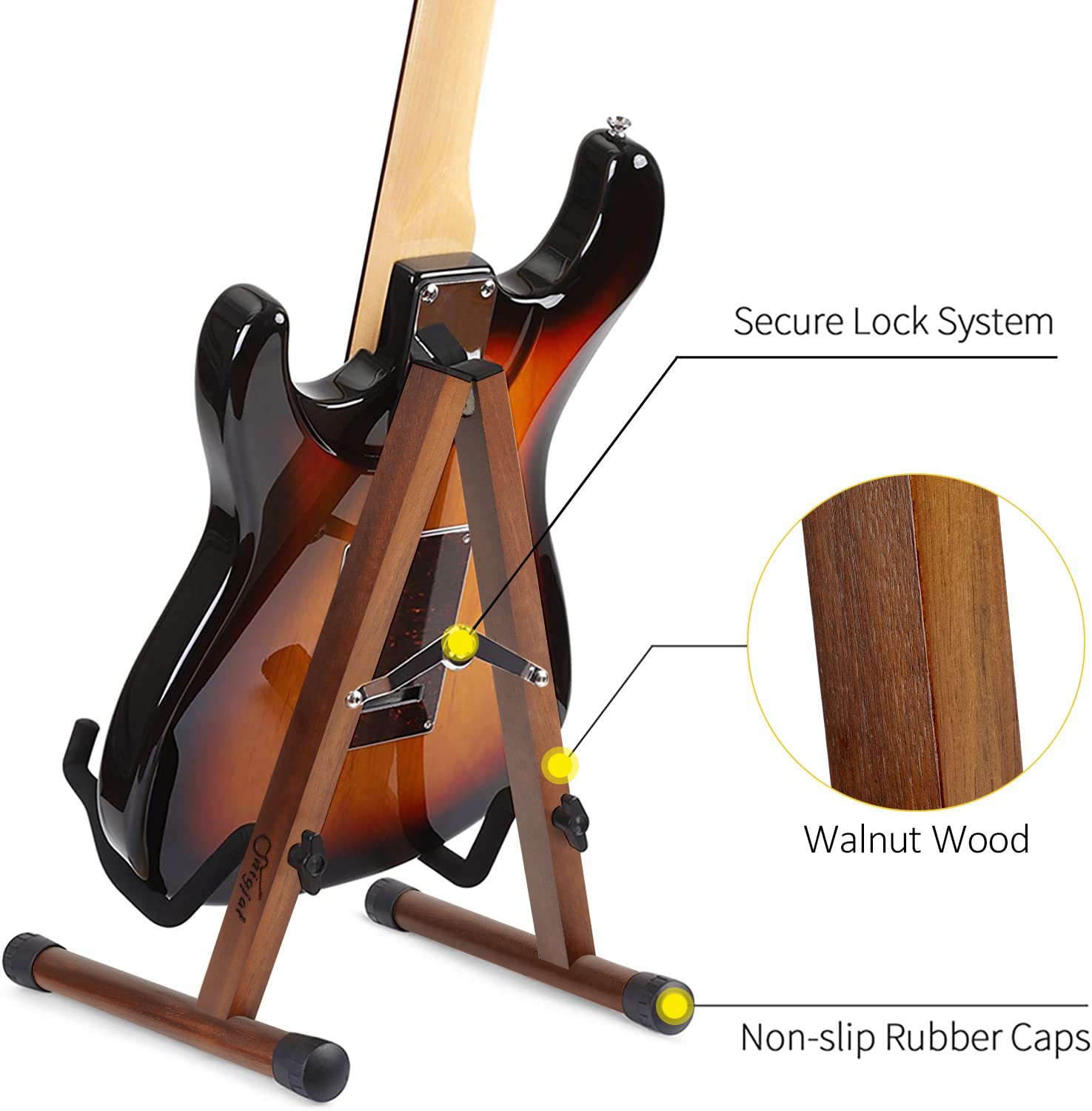 SNIGJAT Wood Guitar Stand, Acoustic Guitar Stand with Padded Foam, Classical Electric Guitar Stand, A-Frame Folding Bass Guitar Display Stand Compatible with Cello, Mandolin, Bass, Banjo, Ukulele