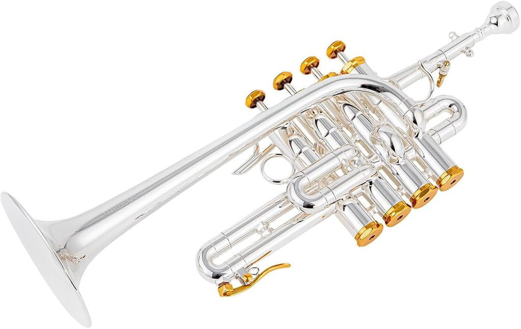 piccolo trumpet cp-901s bb/a tuning 4 valve silver plated with case silver plated piccolo trumpet for intermediate and high school musicians with stainless steel valves