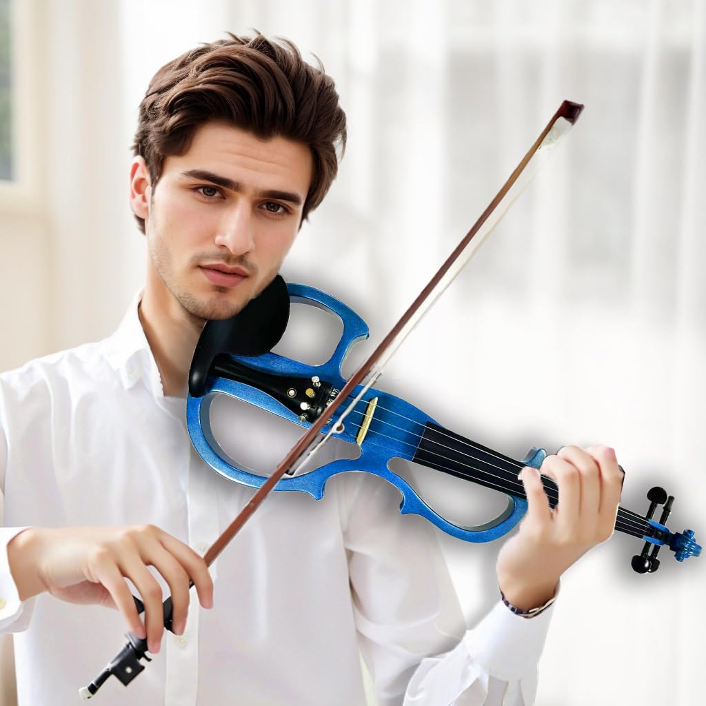 Electric Violin, 4/4 Full Size Solid Silent Fiddle with Ebony Fittings, Silent Electric Violin Kit for Beginner Students (Mahogany)