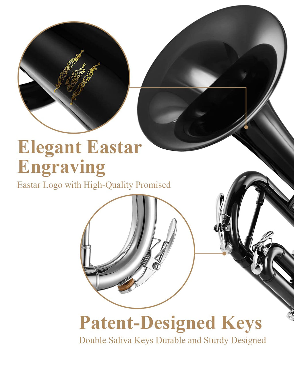 Eastar Bb Standard Trumpet Set for Beginner, Brass Student Trumpet Instrument with Hard Case, Cleaning Kit, 7C Mouthpiece and Gloves, ETR-380N, Silver