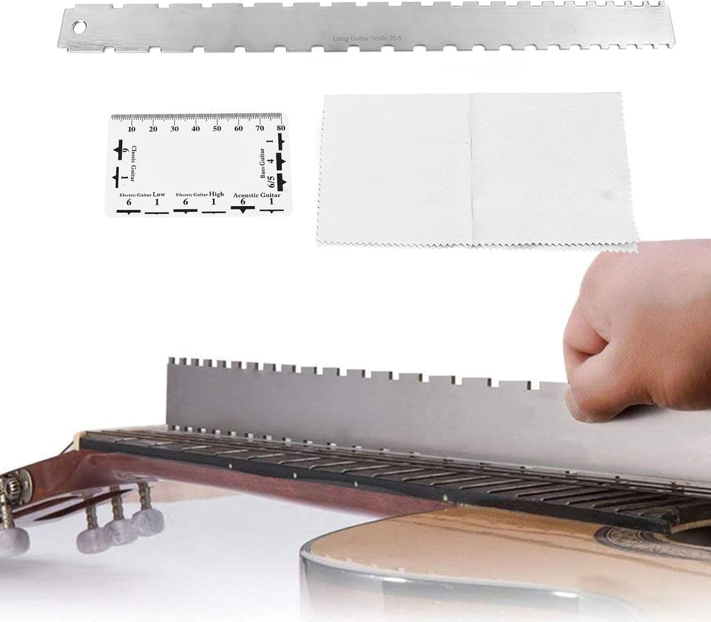 Guitar Neck Ruler, String Action Ruler Gauges, Stainless Steel Guitar Neck Notched Straight Edge Gauges for Most Guitar Fretboards