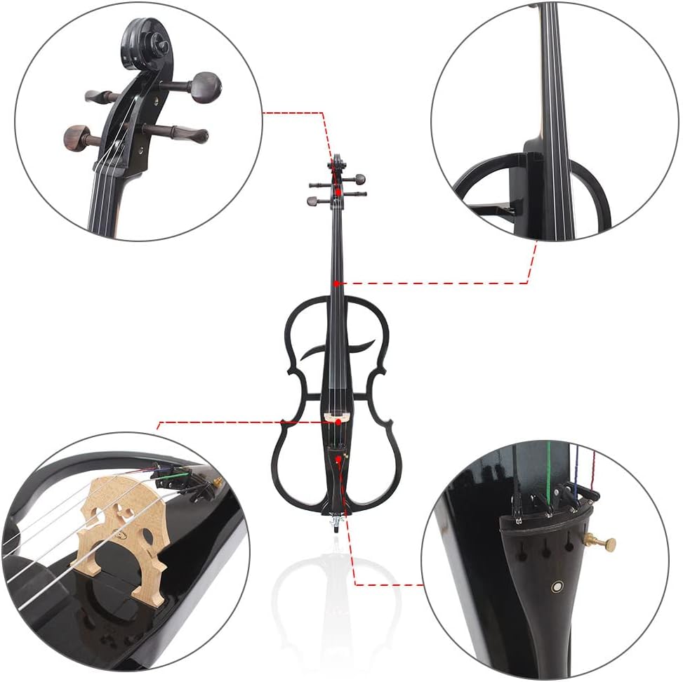 4/4 Solid Wood Electric Cello Violoncello Ebony Fittings Style 1 Tuner Headphone Gig Bag