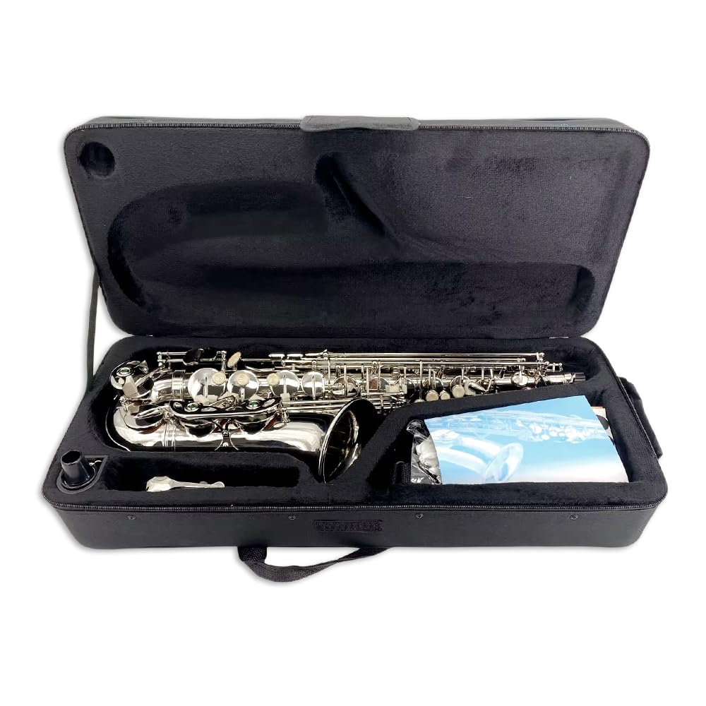 Alto Saxophone, Eb Flat Sax Complete Kit with Case & Accessories for Student, Adult & Beginner (Alto Saxophone Set with Mouthpiece, Reeds, Gloves, Cloth & Brush)-Golden