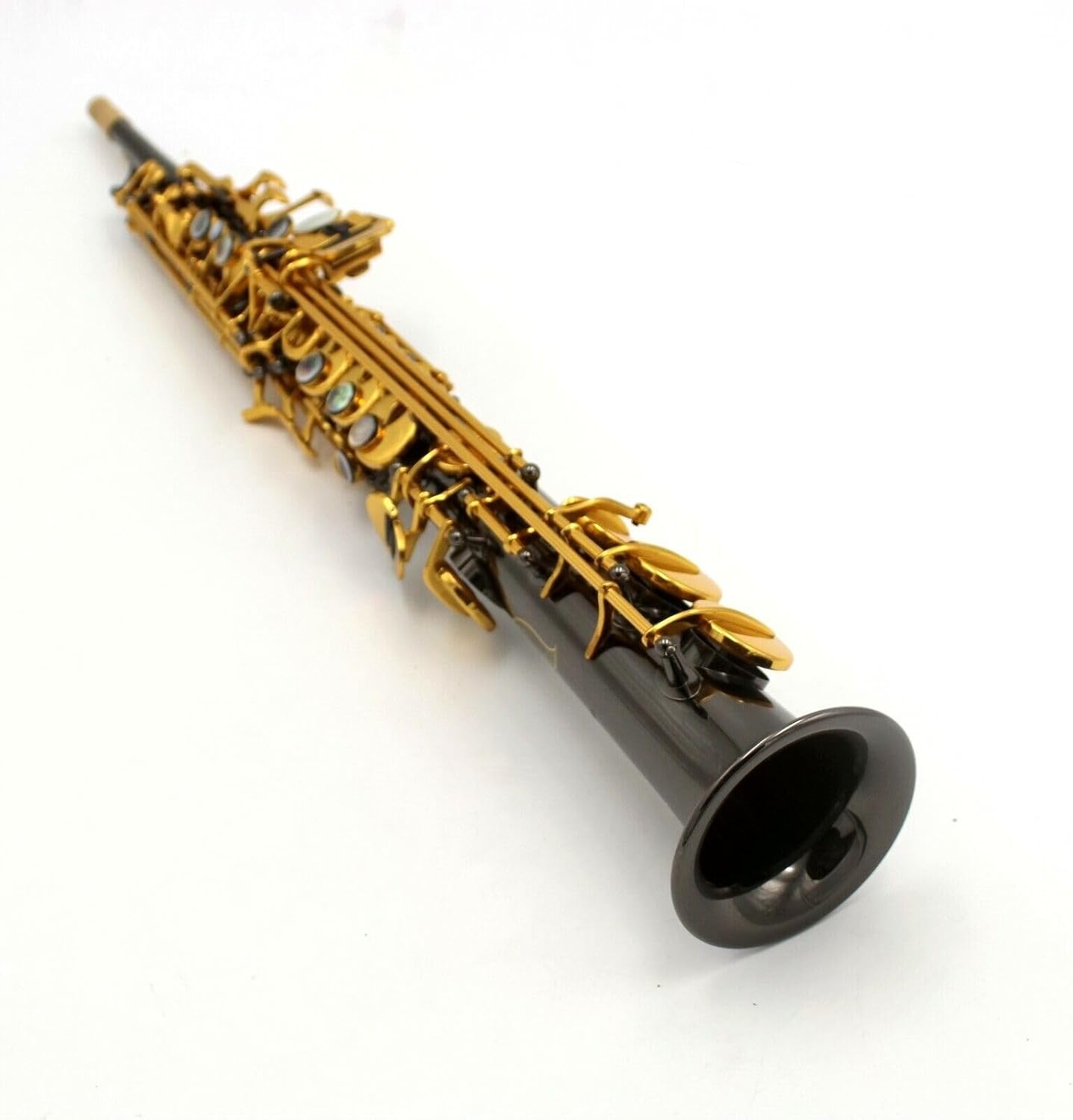 Eastern music black nickel plated straight soprano saxophone gold keys w/case